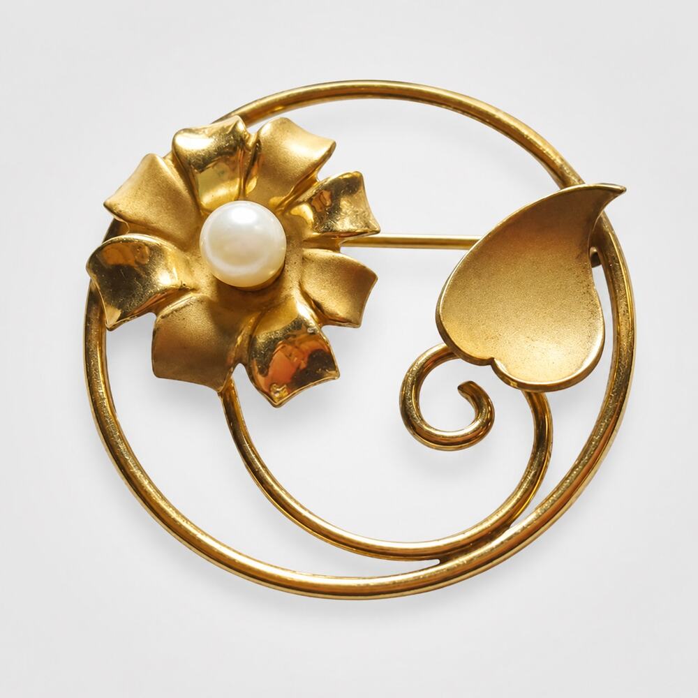 12K Gold Filled Flower Brooch Signed CC for Uncas Vintage Pin Floral fb1-41